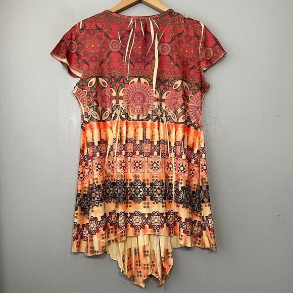 One World Sz Small Y2K Hippie Boho Fairy Sublimation Babydoll Tunic Top Mori Kei - Picture 6 of 12